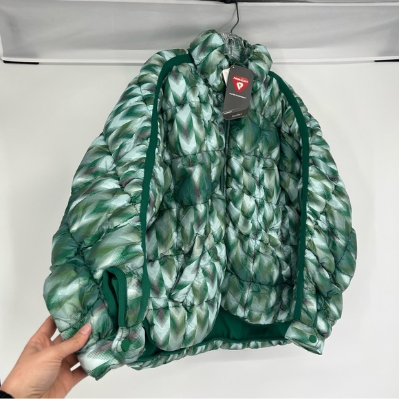 Free People Green Scrunchy Glossy Printed Pippa Packable Puffer Coat Small NWT - Picture 3 of 10